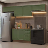 Cocina Integral Vik Marrón y Verde 280x225cm con Mesón de Madera Aglomerada Mdp y sin Estufa
