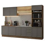 Cocina Integral Vik Marrón y Gris 310x225cm sin Mesón para Pozuelo Izquierda y sin Estufa