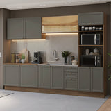 Cocina Integral Vik Marrón y Gris 310x225cm sin Mesón para Pozuelo Izquierda y sin Estufa