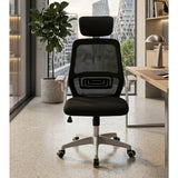 Silla Gerencial Negro y Blanco 52x105cm con Apoya Brazos con Soporte Lumbar y con Apoya Cabezas