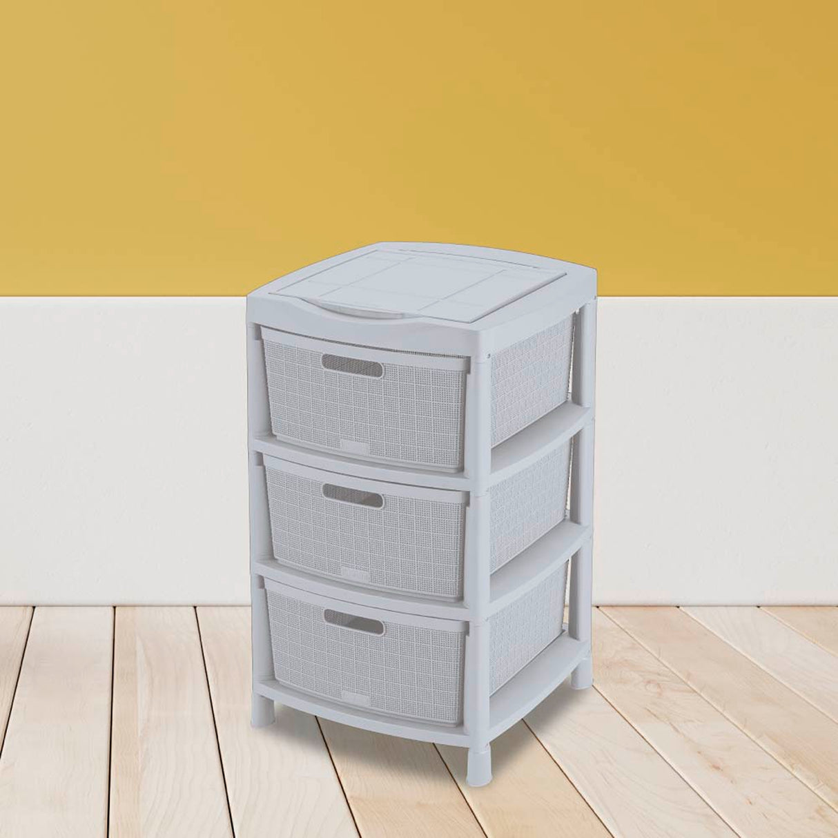 Gavetero Rimax Fique Gris Hielo 48x80cm de Tres Hileras con Tres Cajones y Tapa Organizadora