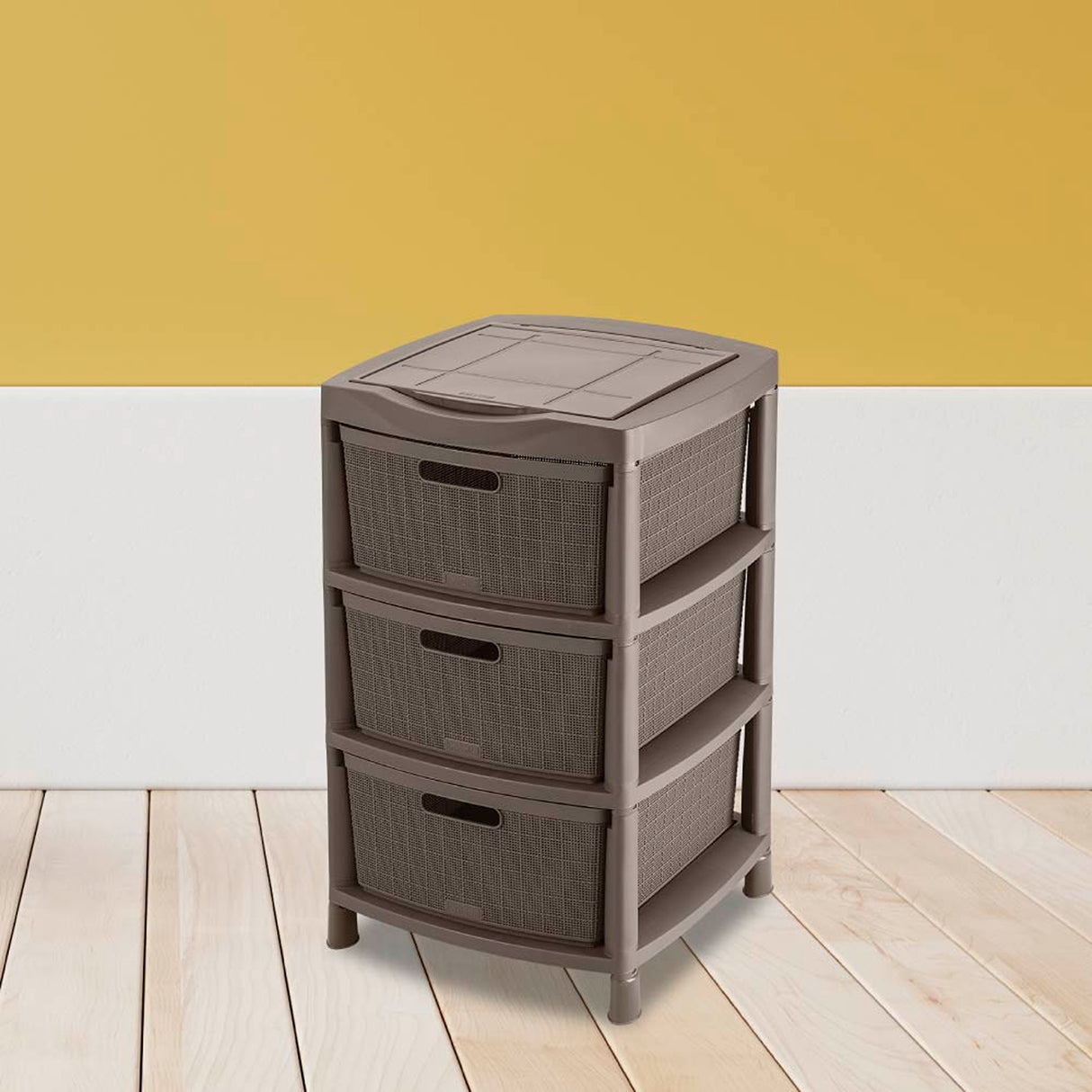 Gavetero Rimax Fique Moca 48x80cm de Tres Hileras con Tres Cajones y Tapa Organizadora