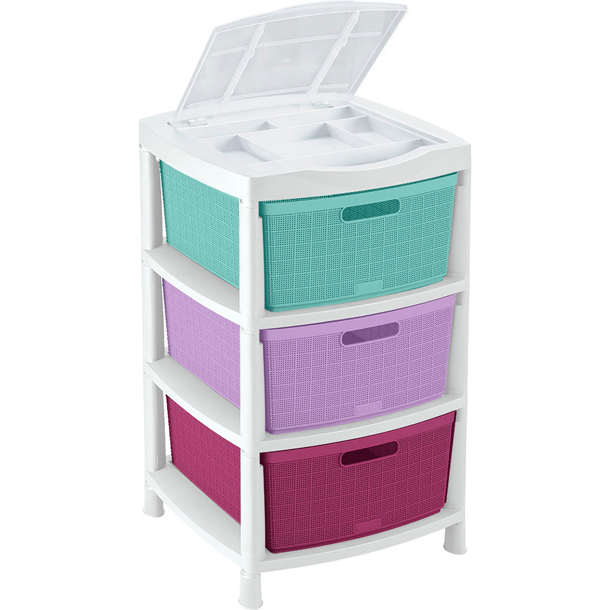 Gavetero Rimax Fique Blanco y Fucsia 48x80cm de Tres Hileras con Tres Cajones y Tapa Organizadora