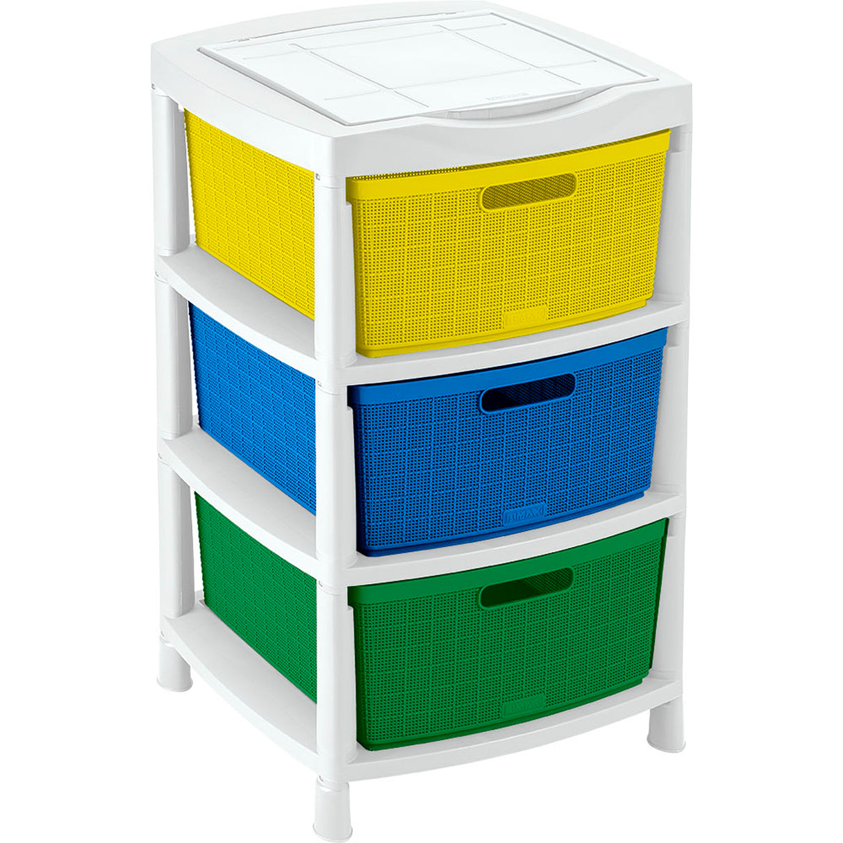 Gavetero Rimax Fique Blanco y Amarillo 48x80cm de Tres Hileras con Tres Cajones y Tapa Organizadora