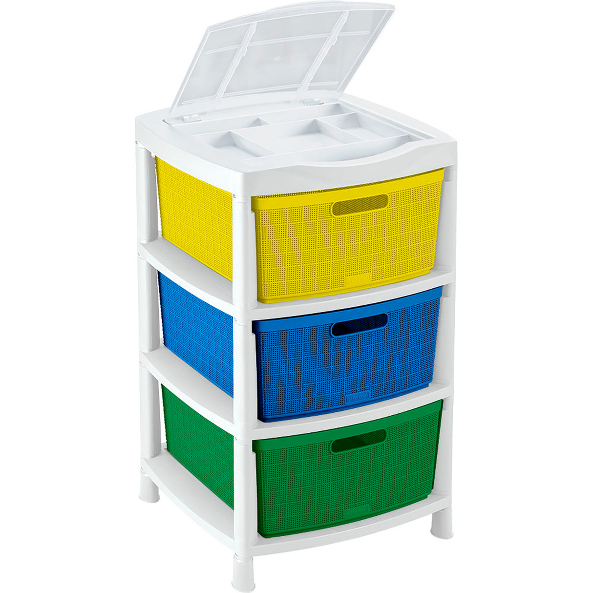 Gavetero Rimax Fique Blanco y Amarillo 48x80cm de Tres Hileras con Tres Cajones y Tapa Organizadora