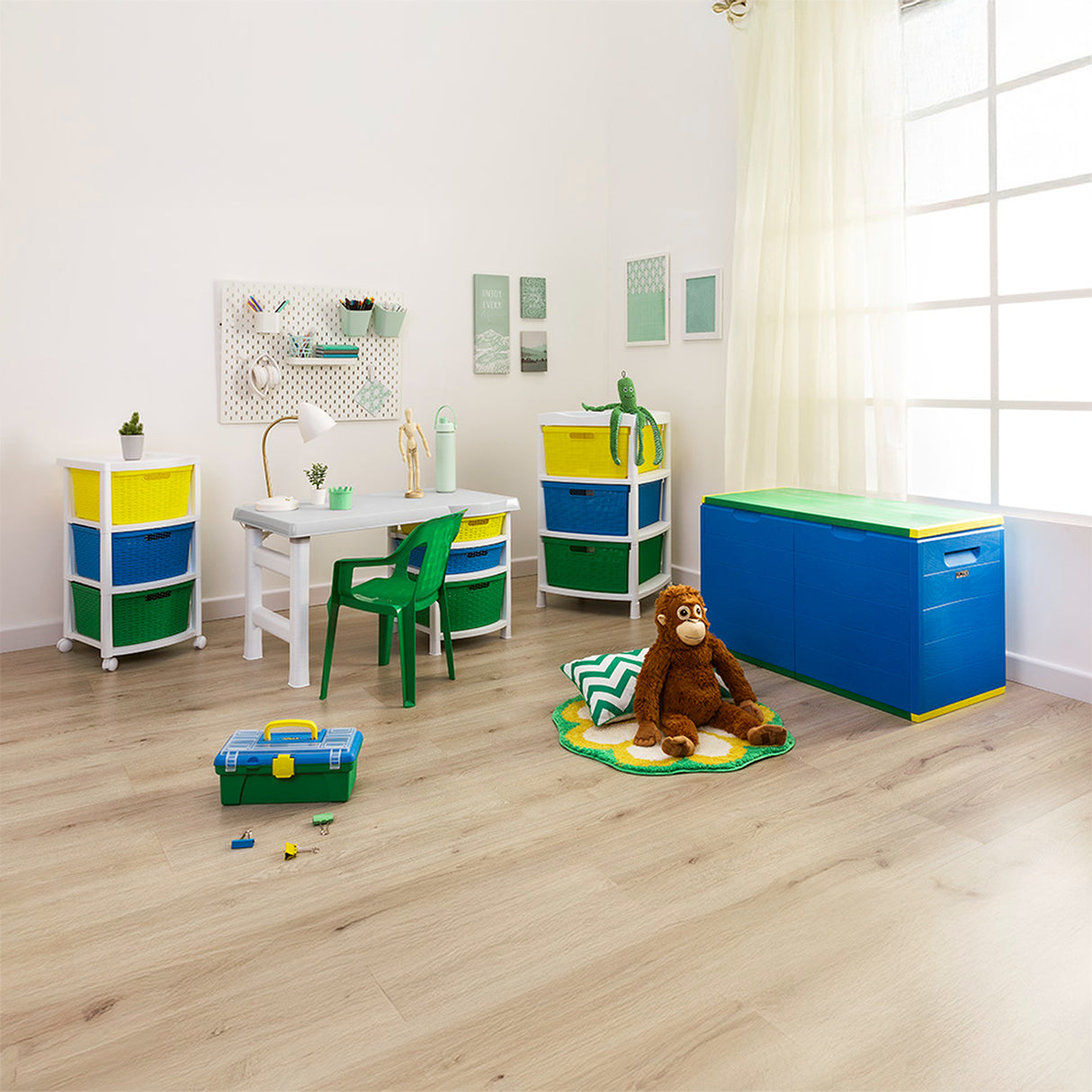 Gavetero Rimax Fique Blanco y Amarillo 48x80cm de Tres Hileras con Tres Cajones y Tapa Organizadora