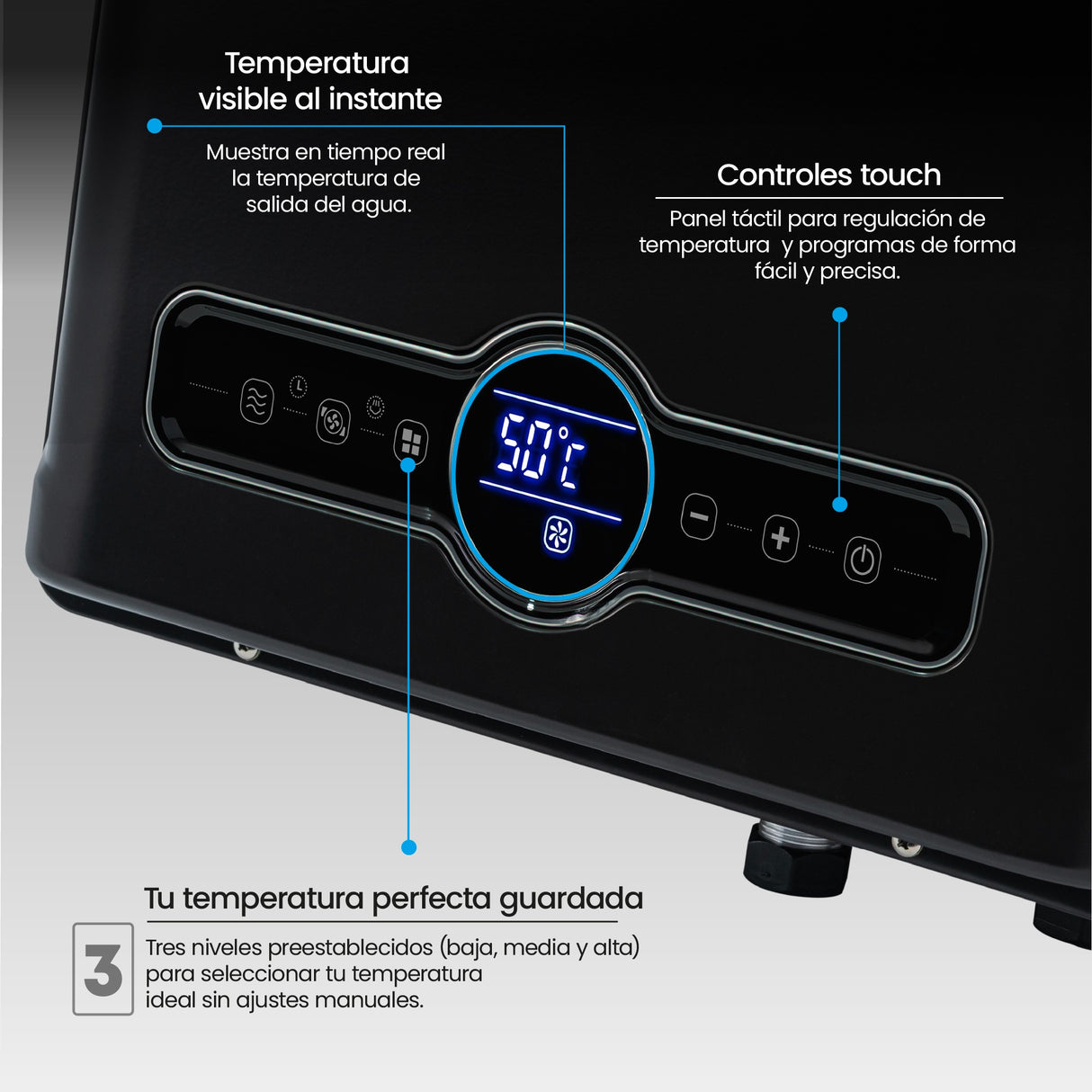 Calentador de Agua Challenger Negro 39x61.5cm De Paso Tiro Forzado para Gas Natural con Pantalla Digital