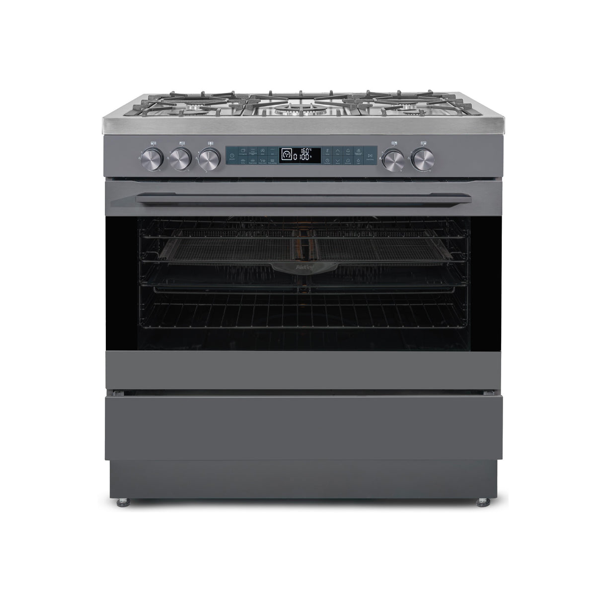 Estufa Challenger Autosoportada Acero 90x90cm De Gas Natural con Horno Eléctrico 220V Cinco Quemadores y con Función Air Fryer
