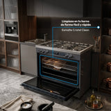 Estufa Challenger Autosoportada Acero 90x90cm De Gas Natural con Horno Eléctrico 220V Cinco Quemadores y con Función Air Fryer