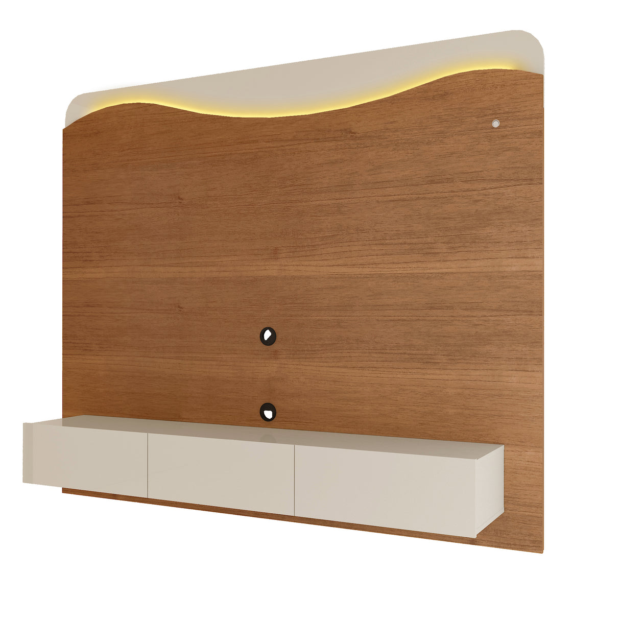 Panel de TV Vivaldi Café Claro y Beige Neutral 200x168cm para TV Hasta 75" Pulgadas con Tres Cajones y con Ranura para Cables