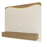 Panel de TV Vivaldi Beige Neutral y Café Claro 200x168cm para TV Hasta 75" Pulgadas con Tres Cajones y con Ranura para Cables