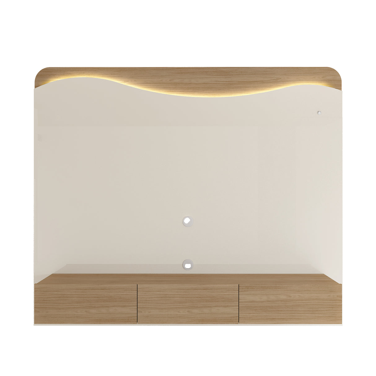 Panel de TV Vivaldi Beige Neutral y Café Claro 200x168cm para TV Hasta 75" Pulgadas con Tres Cajones y con Ranura para Cables