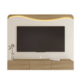 Panel de TV Vivaldi Beige Neutral y Café Claro 200x168cm para TV Hasta 75" Pulgadas con Tres Cajones y con Ranura para Cables