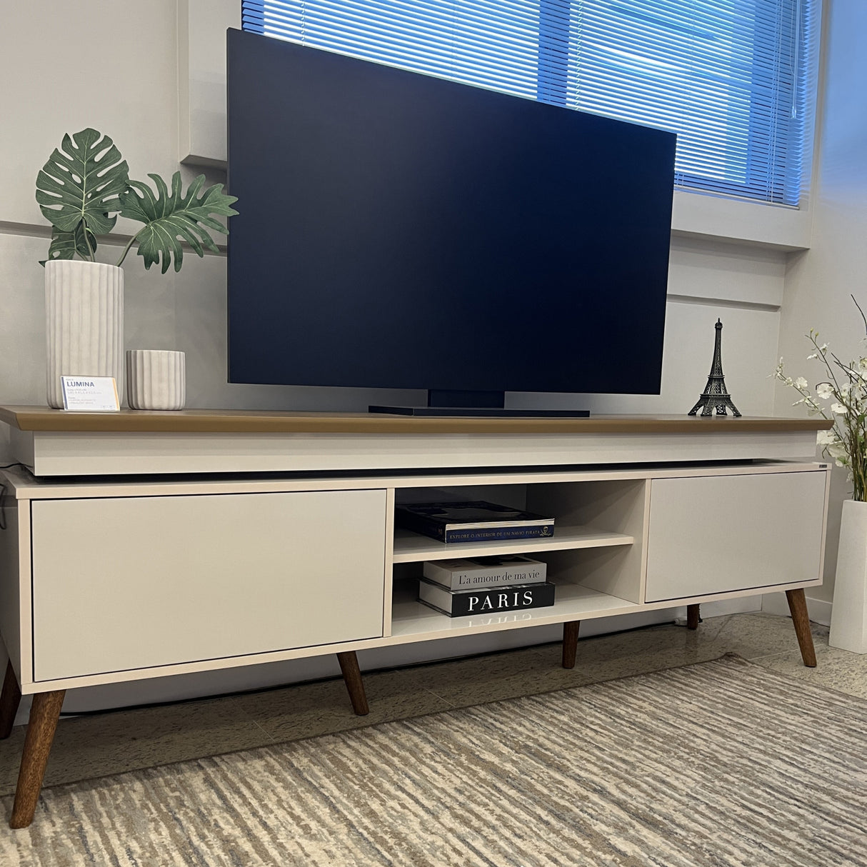 Rack de TV Lumina Pino y Beige 180x62.5cm para TV Hasta 75" Pulgadas y con Ranura para Cables