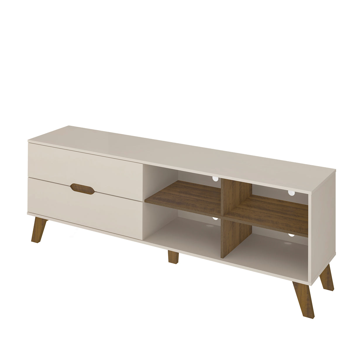 Rack de TV Verona Beige Neutral y Café Claro 180x63.5cm para TV Hasta 75" Pulgadas con Dos Cajones y con Ranura para Cables