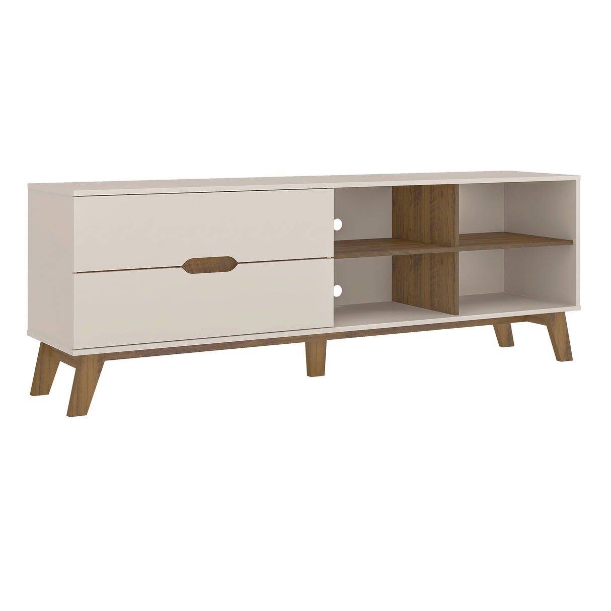 Rack de TV Verona Beige Neutral y Café Claro 180x63.5cm para TV Hasta 75" Pulgadas con Dos Cajones y con Ranura para Cables