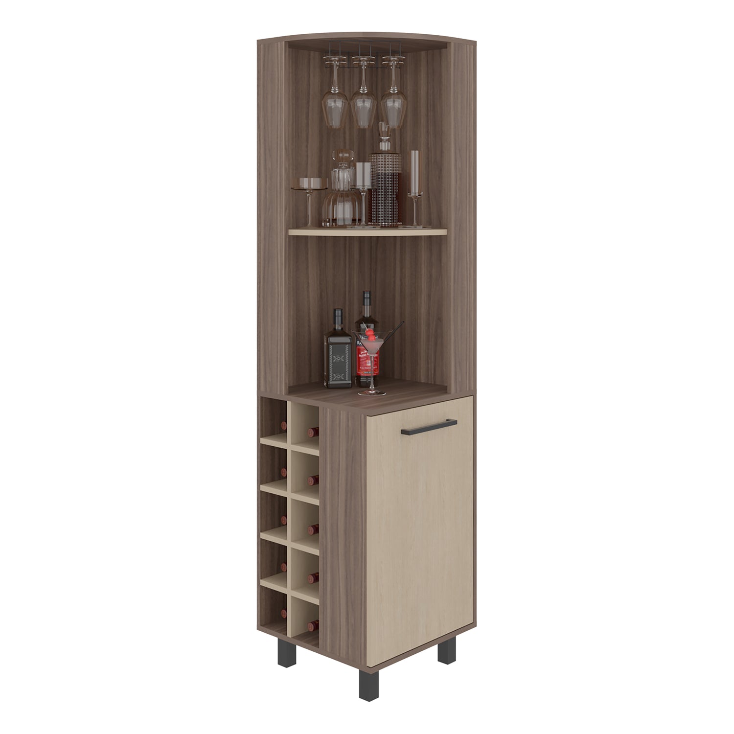 Bar Esquinero Kaia Avellana y Cartagena 45x180cm con Doce Compartimientos y con Diez Portabotellas