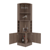 Bar Esquinero Syrah Avellana 46.9x180.6cm con Diez Compartimientos y con Ocho Portabotellas