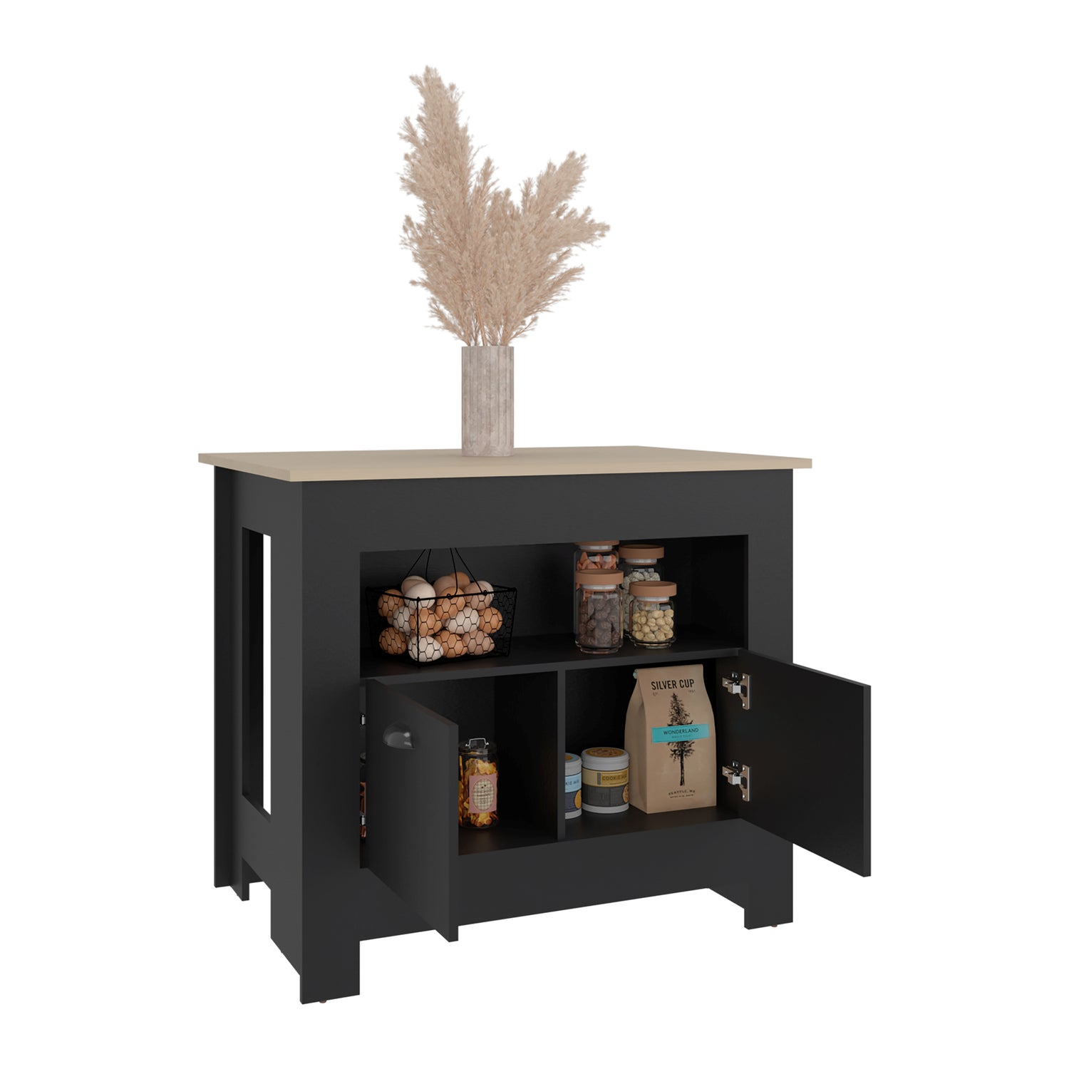 Isla de Cocina Arlet Wengue y Cartagena 103x89.9cm con Tres Compartimientos