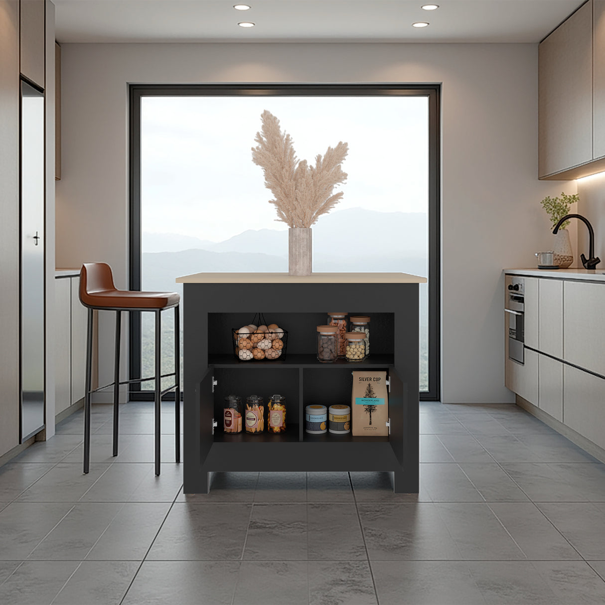 Isla de Cocina Arlet Wengue y Cartagena 103x89.9cm con Tres Compartimientos