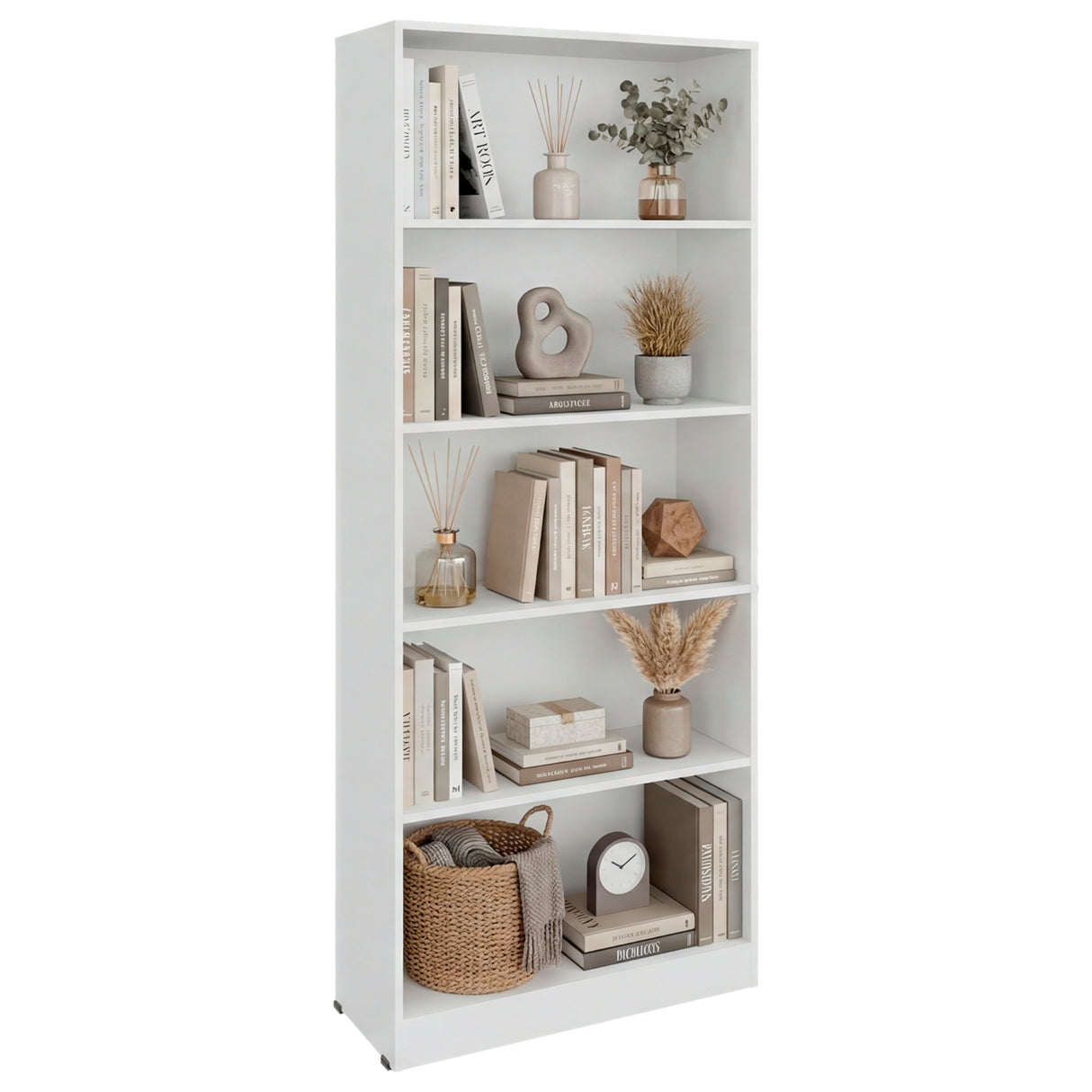 Biblioteca Basica Blanco 74.6x180.7cm Rectangular con Cinco Compartimientos y Cuatro Entrepaños