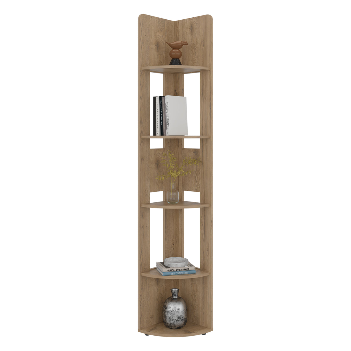 Estante Home E7 Macadamia 30x180.6cm Triangular con Cinco Compartimientos y Cuatro Entrepaños