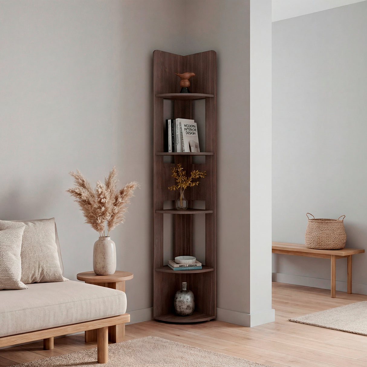 Estante Home E7 Milan 30x180.6cm Triangular con Cinco Compartimientos y Cuatro Entrepaños
