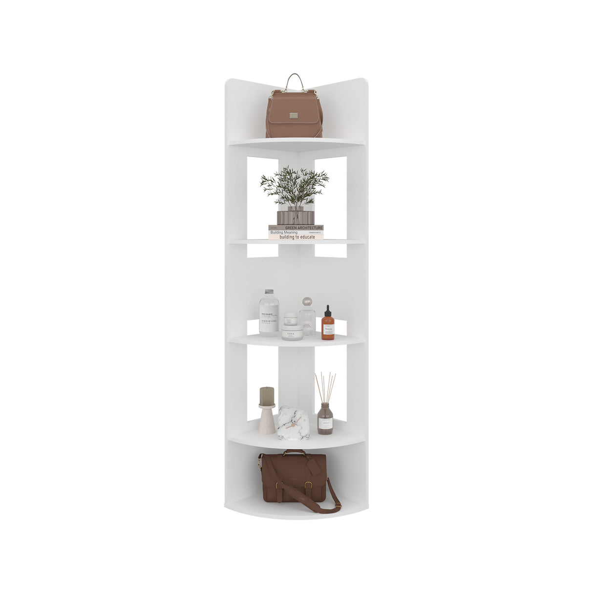 Biblioteca Esquinera Home Dreams Blanco 40x170cm Triangular con Cinco Compartimientos y Cuatro Entrepaños