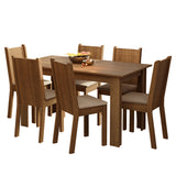 Juego de Comedor Analu Marrón y Beige 136x76cm Rectangular de Seis Puestos con Seis Sillas