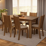 Juego de Comedor Analu Marrón y Beige 136x76cm Rectangular de Seis Puestos con Seis Sillas