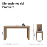 Juego de Comedor Analu Marrón y Beige 136x76cm Rectangular de Seis Puestos con Seis Sillas