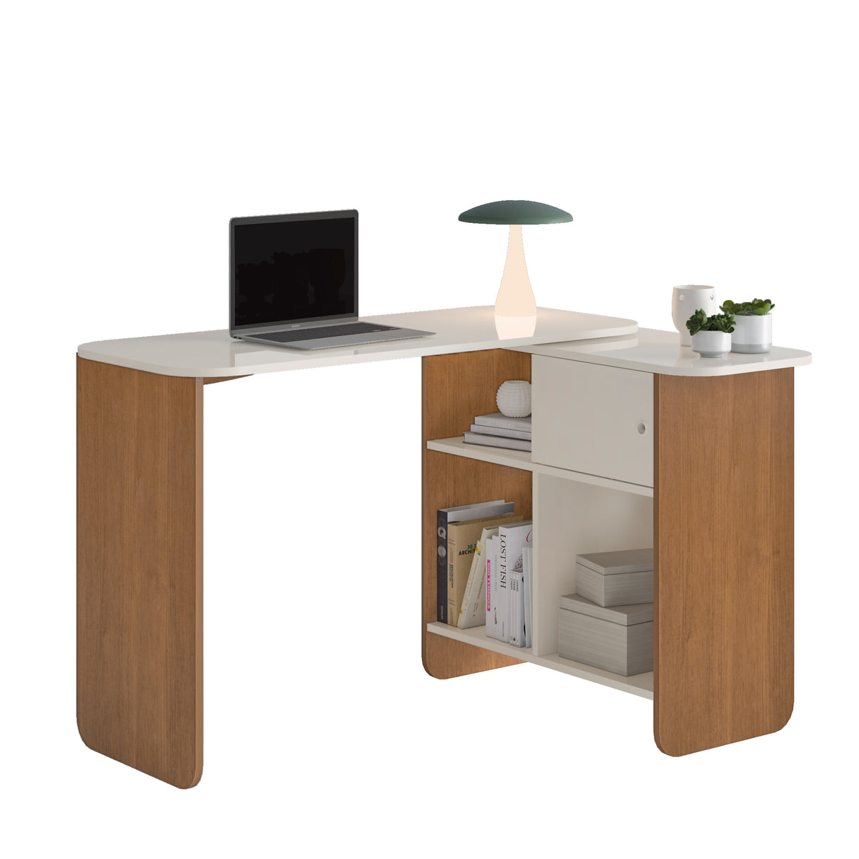 Escritorio Transformable Nomad Café Claro y Beige 118.5x73.5cm con Un Cajón y con Organizador de Libros