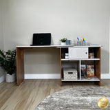 Escritorio Transformable Nomad Café Claro y Beige 118.5x73.5cm con Un Cajón y con Organizador de Libros