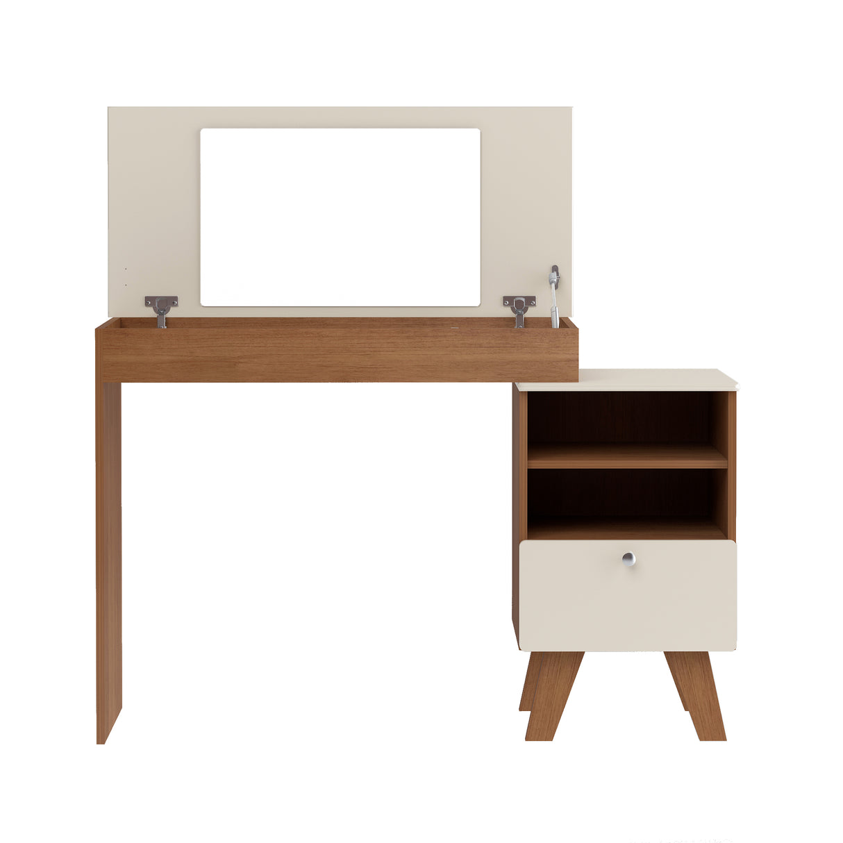 Escritorio Tocador Dora Café y Beige 120.5x118.5cm con Organizador de Libros y con Espejo Integrado