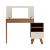 Escritorio Tocador Dora Café y Beige 120.5x118.5cm con Organizador de Libros y con Espejo Integrado