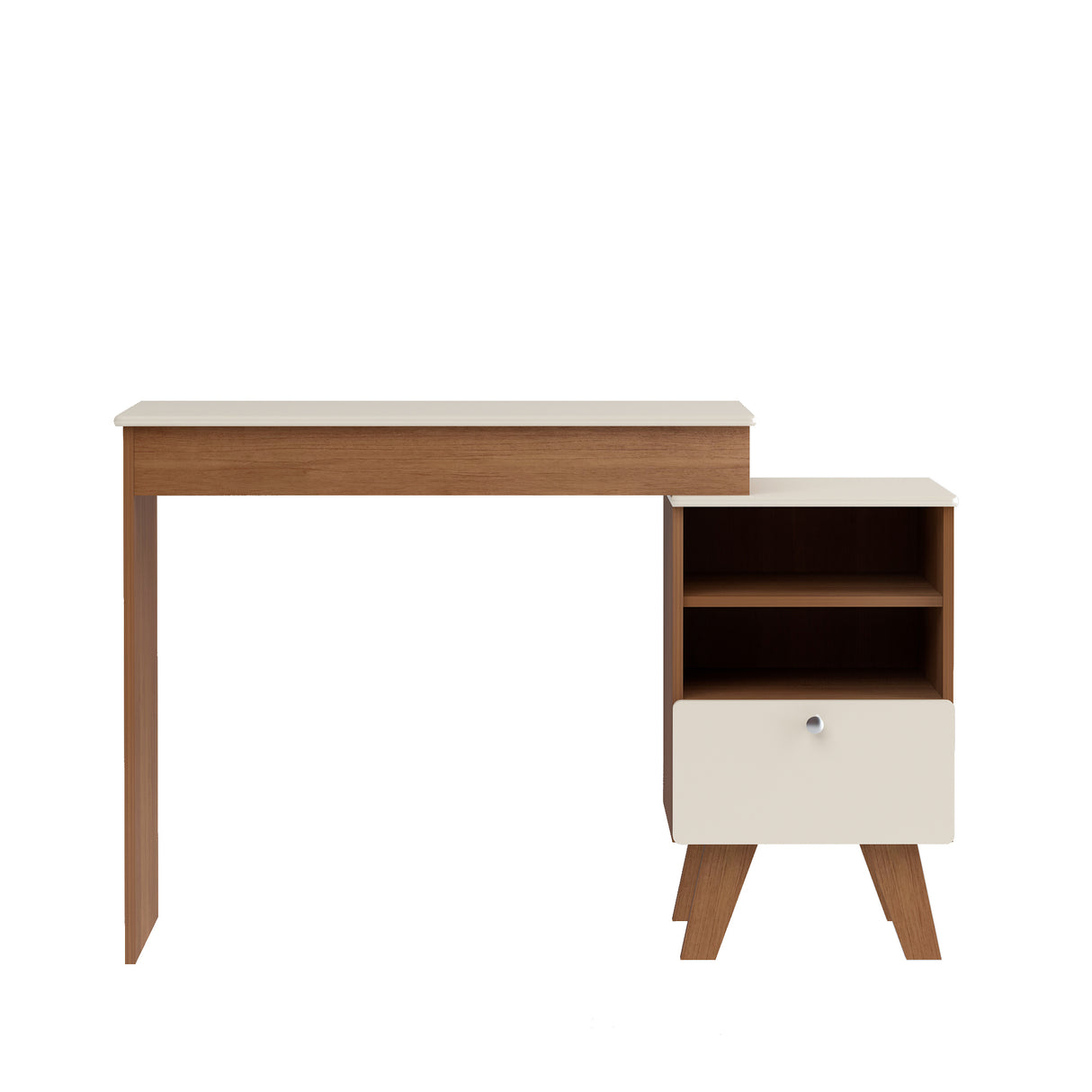 Escritorio Tocador Dora Café y Beige 120.5x118.5cm con Organizador de Libros y con Espejo Integrado