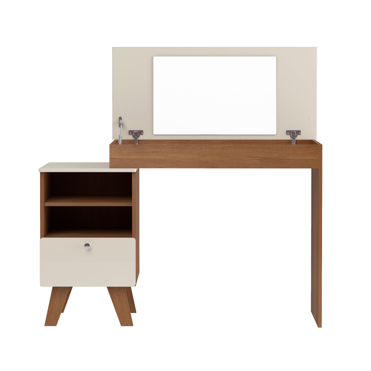 Escritorio Tocador Dora Café y Beige 120.5x118.5cm con Organizador de Libros y con Espejo Integrado