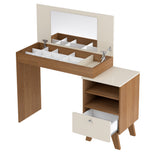 Escritorio Tocador Dora Café y Beige 120.5x118.5cm con Organizador de Libros y con Espejo Integrado