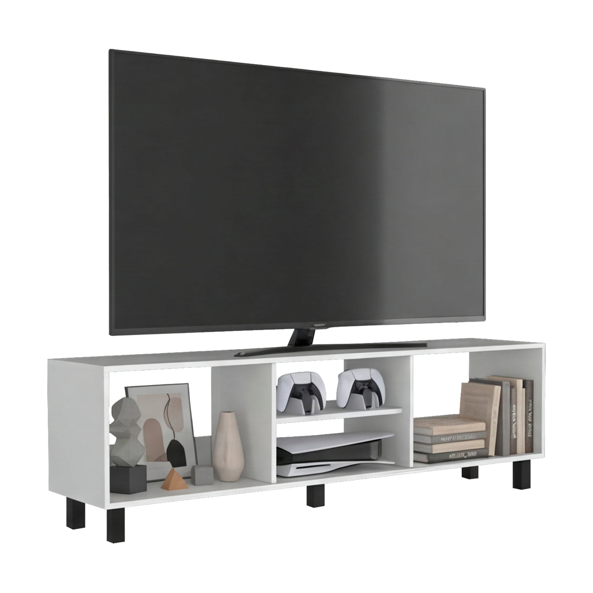Rack de TV Tunez Plus Blanco 160x47.5cm para TV Hasta 70" Pulgadas con Cuatro Compartimientos