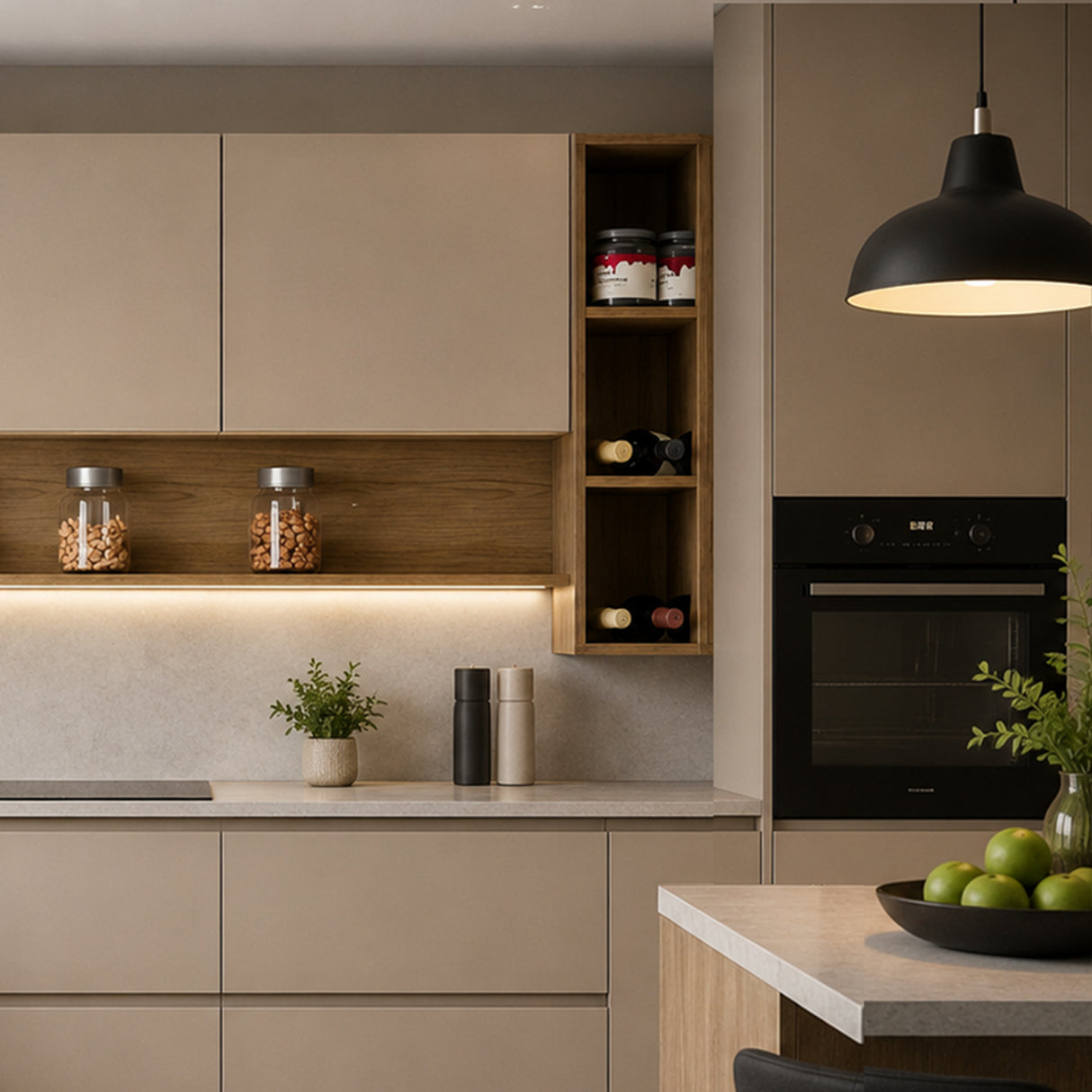Mueble Superior de Cocina Capri Natural 20x74cm con Tres Entrepaños y Sin Puertas