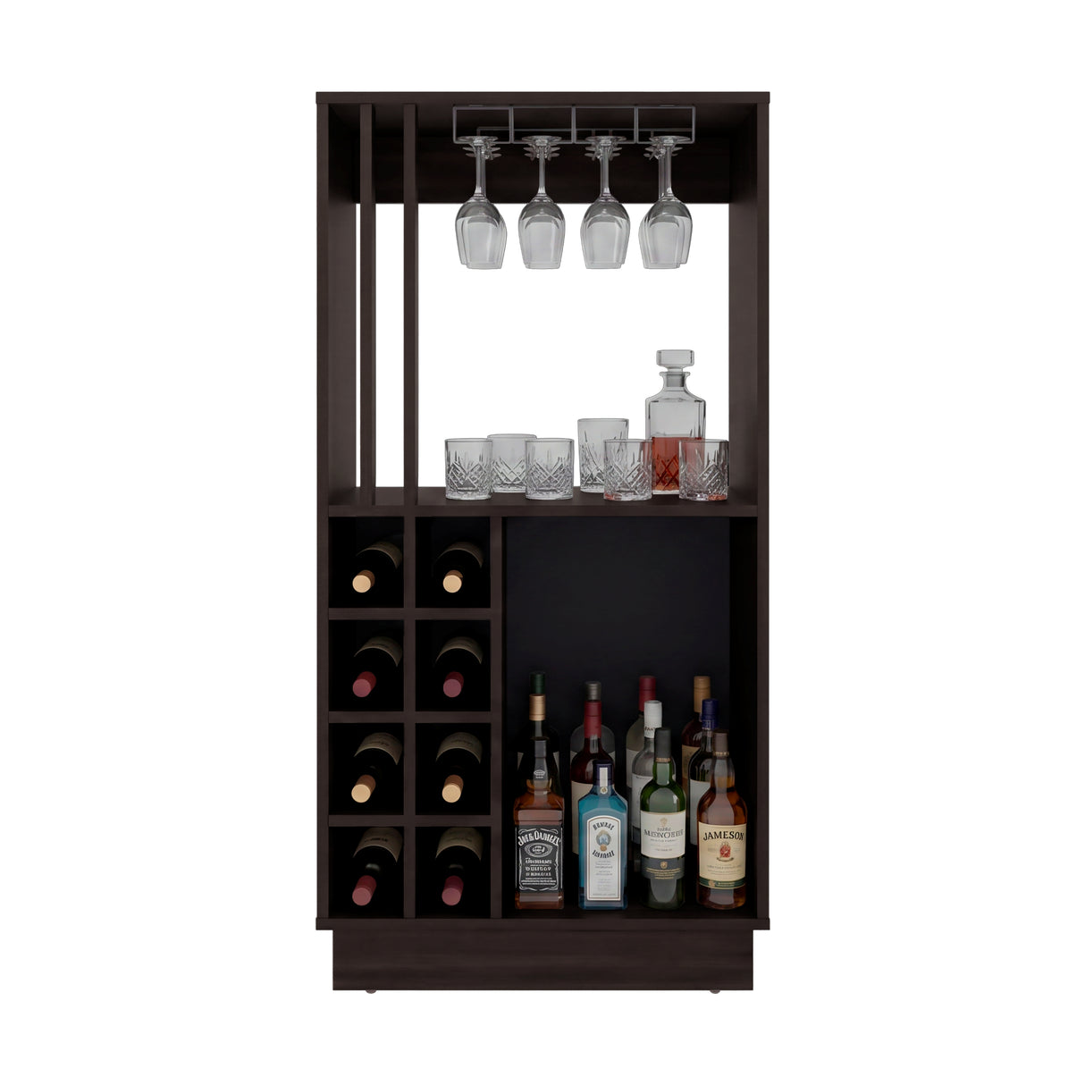 Bar Caoba Nogal 60x120cm con Dos Compartimientos y Ocho Portabotellas