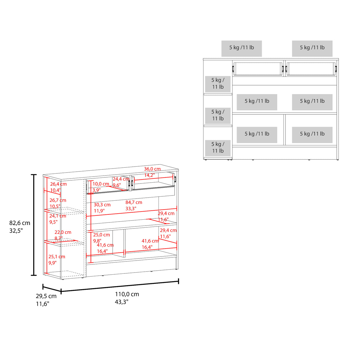 Mueble Auxiliar de Cocina Lynton Fresno y Blanco 110x82.6cm con Un Entrepaño y Tres Compartimientos