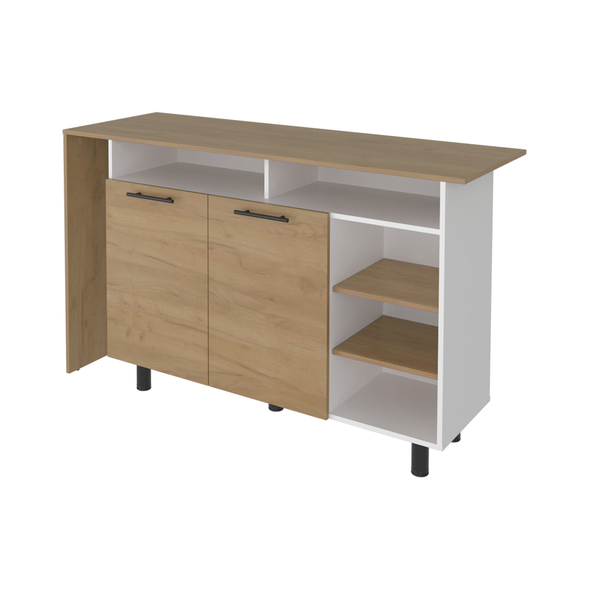 Mueble Auxiliar de Cocina Corcega Fresno y Blanco 150x89.5cm con Tres Entrepaños y Cinco Compartimientos