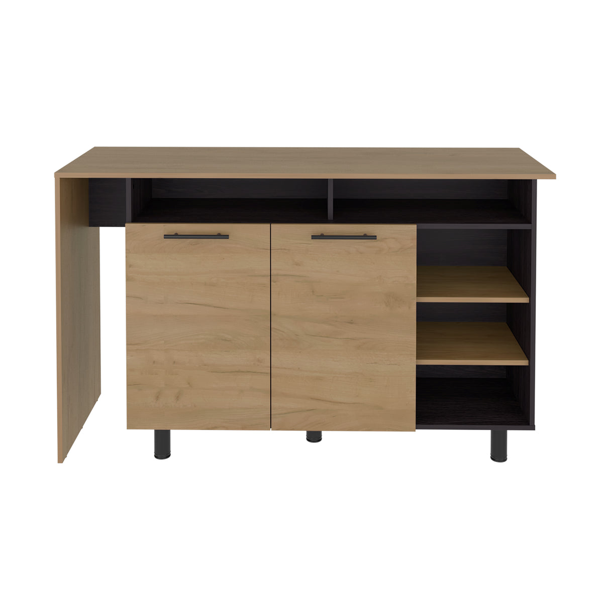Mueble Auxiliar de Cocina Corcega Fresno y Wengue 150x89.5cm con Tres Entrepaños y Cinco Compartimientos