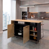 Mueble Auxiliar de Cocina Corcega Fresno y Wengue 150x89.5cm con Tres Entrepaños y Cinco Compartimientos