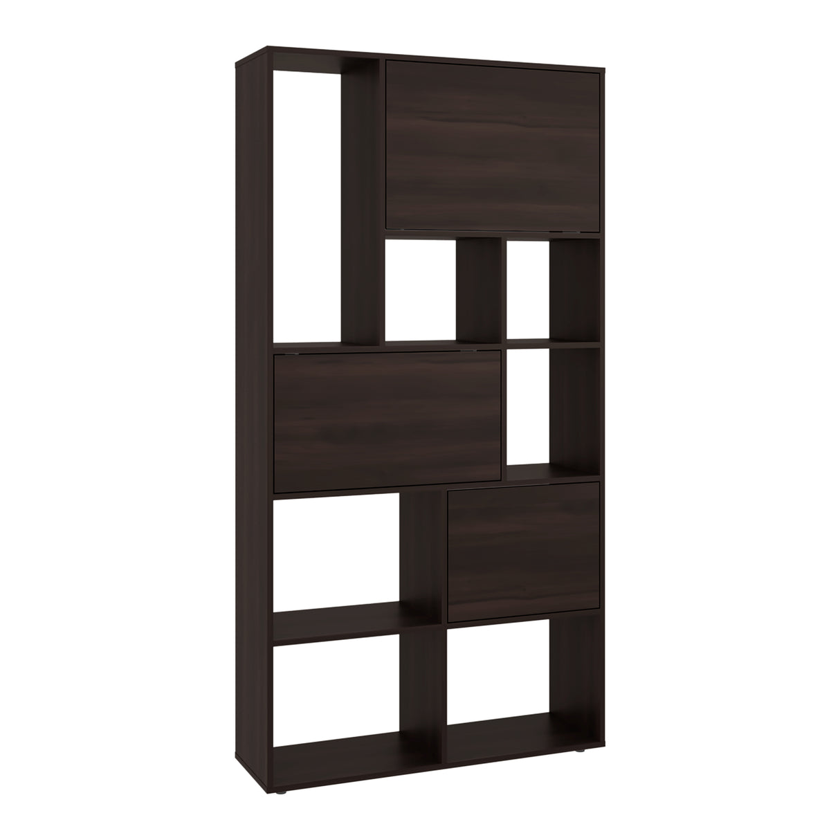 Biblioteca Anya Nogal 92.4x181.6cm Rectangular con Siete Compartimientos y con Cuatro Entrepaños