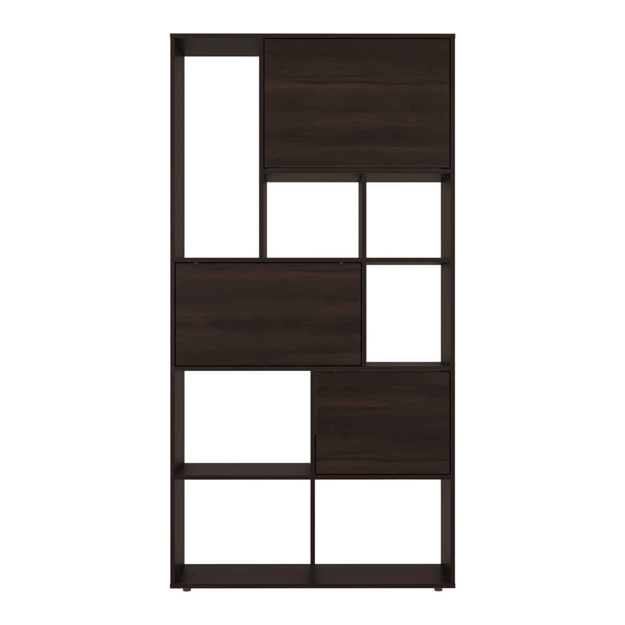 Biblioteca Anya Nogal 92.4x181.6cm Rectangular con Siete Compartimientos y con Cuatro Entrepaños