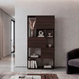 Biblioteca Anya Nogal 92.4x181.6cm Rectangular con Siete Compartimientos y con Cuatro Entrepaños