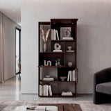 Biblioteca Anya Nogal 92.4x181.6cm Rectangular con Siete Compartimientos y con Cuatro Entrepaños