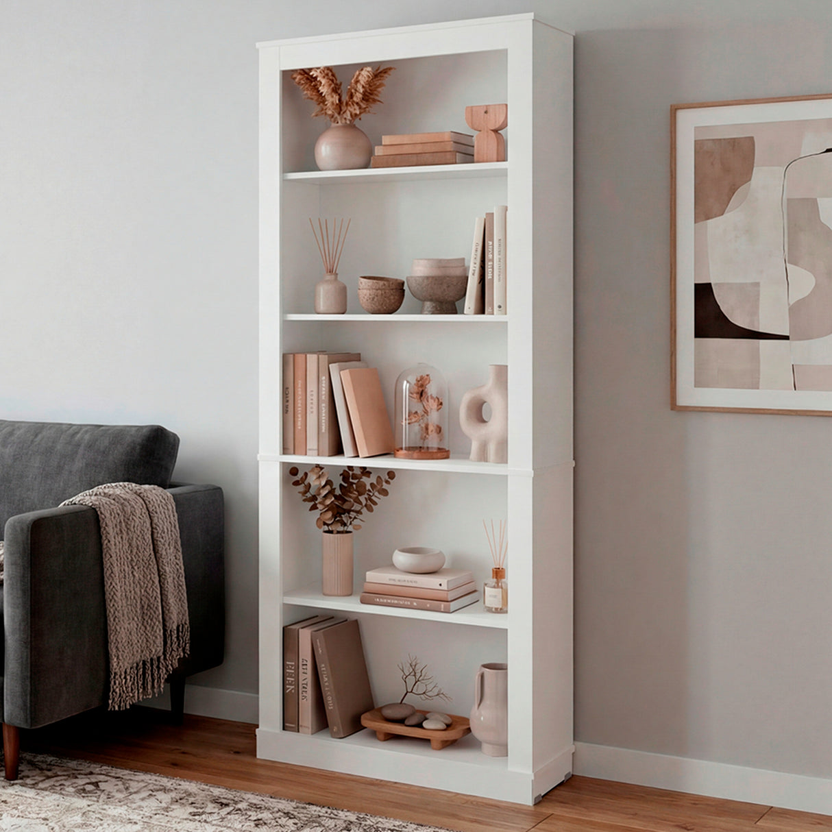 Biblioteca Classic Blanco 74.9x180.8cm Rectangular con Cinco Compartimientos y con Tres Entrepaños